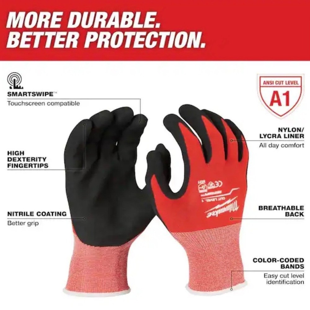 Milwaukee BUNDLE Work Gloves XL 2-Pack Cut Level 1 + Packout Tool Bag 48-22-8193 - Picture 10 of 16